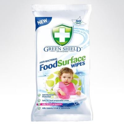 Green Shield 50 chusteczek antybakteryjnych food surface